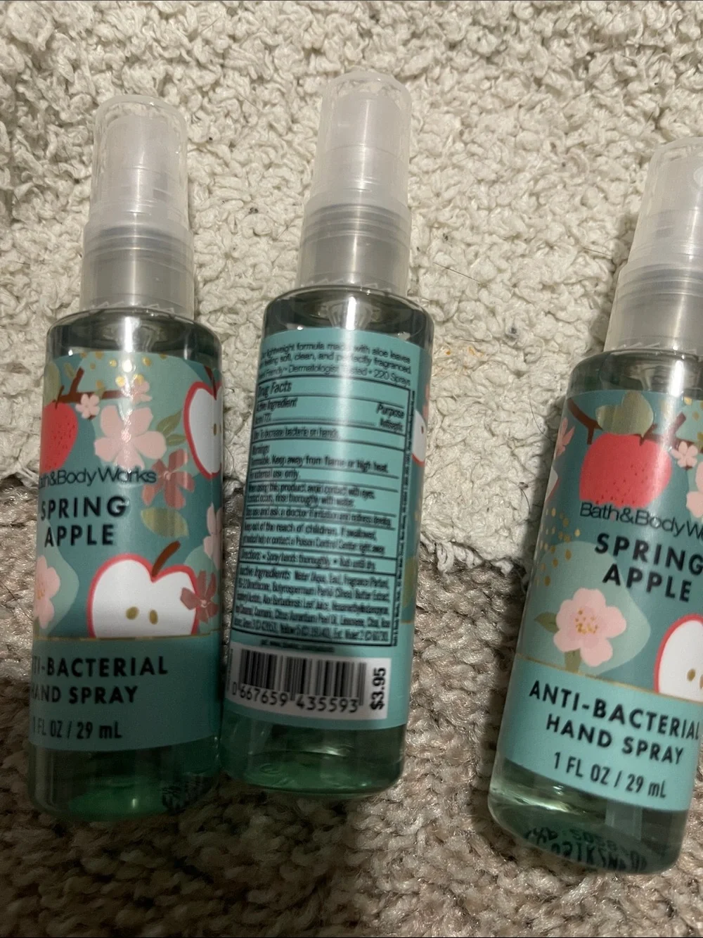NEW- Bath & Body Works- 3 Anti Bacterial Hand Spray- Spring Apple